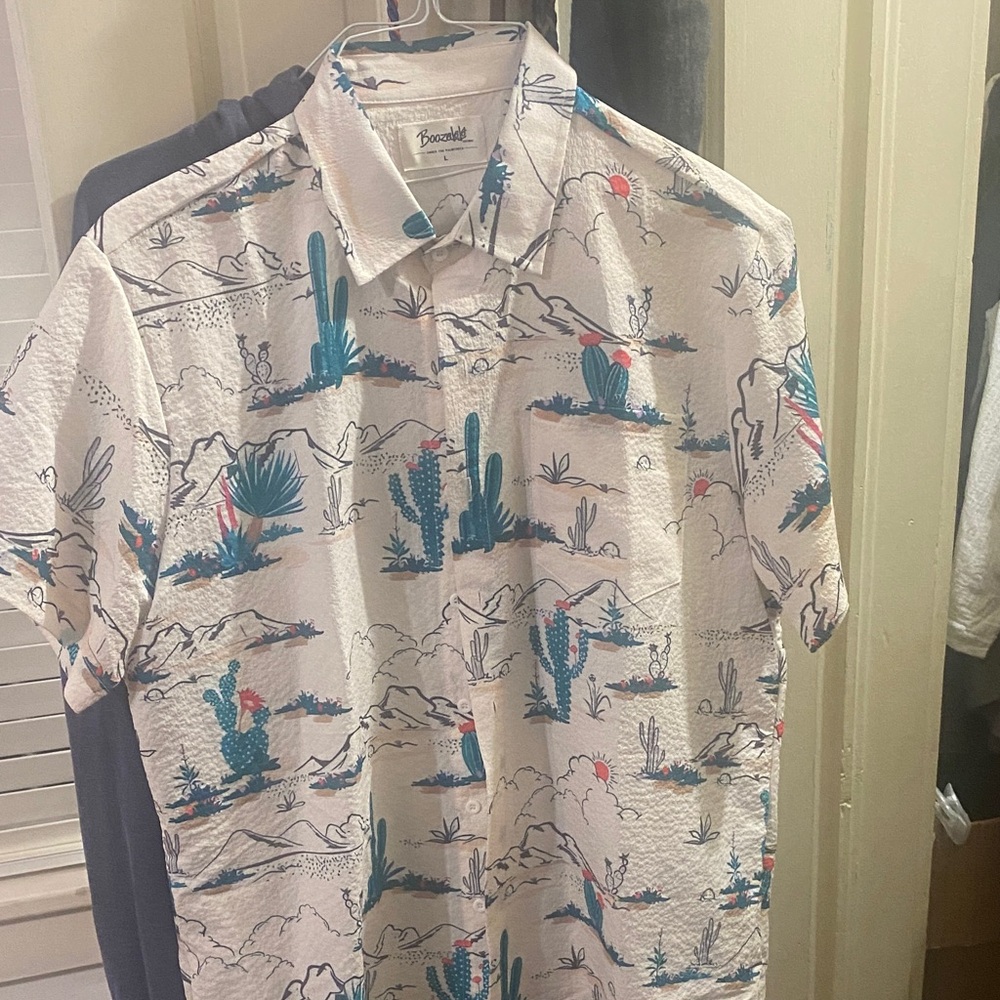 White and Blue Cactus Print Men's Shirt